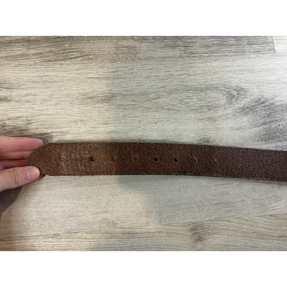 Vintage Genuine Leather Belt Silver Buckle Mens 36 Made In Mexico